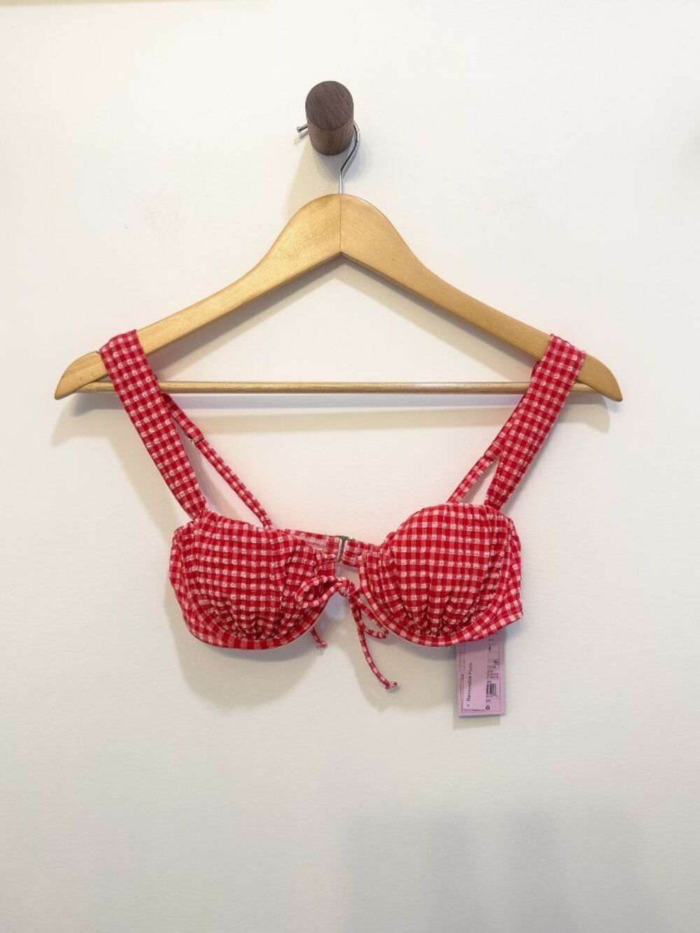 NWT Red Gingham Bikini Top Underwire Tie Front XXS Americana Picnic